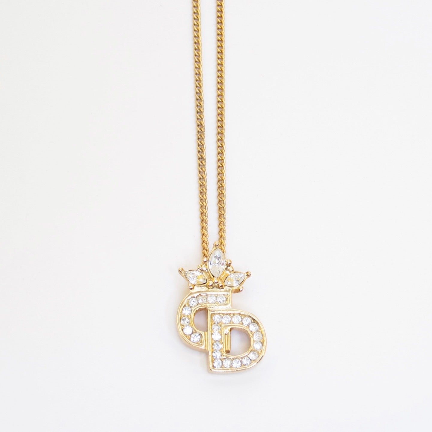Christian Dior Vintage CD Logo with Rhinestone Golden Necklace