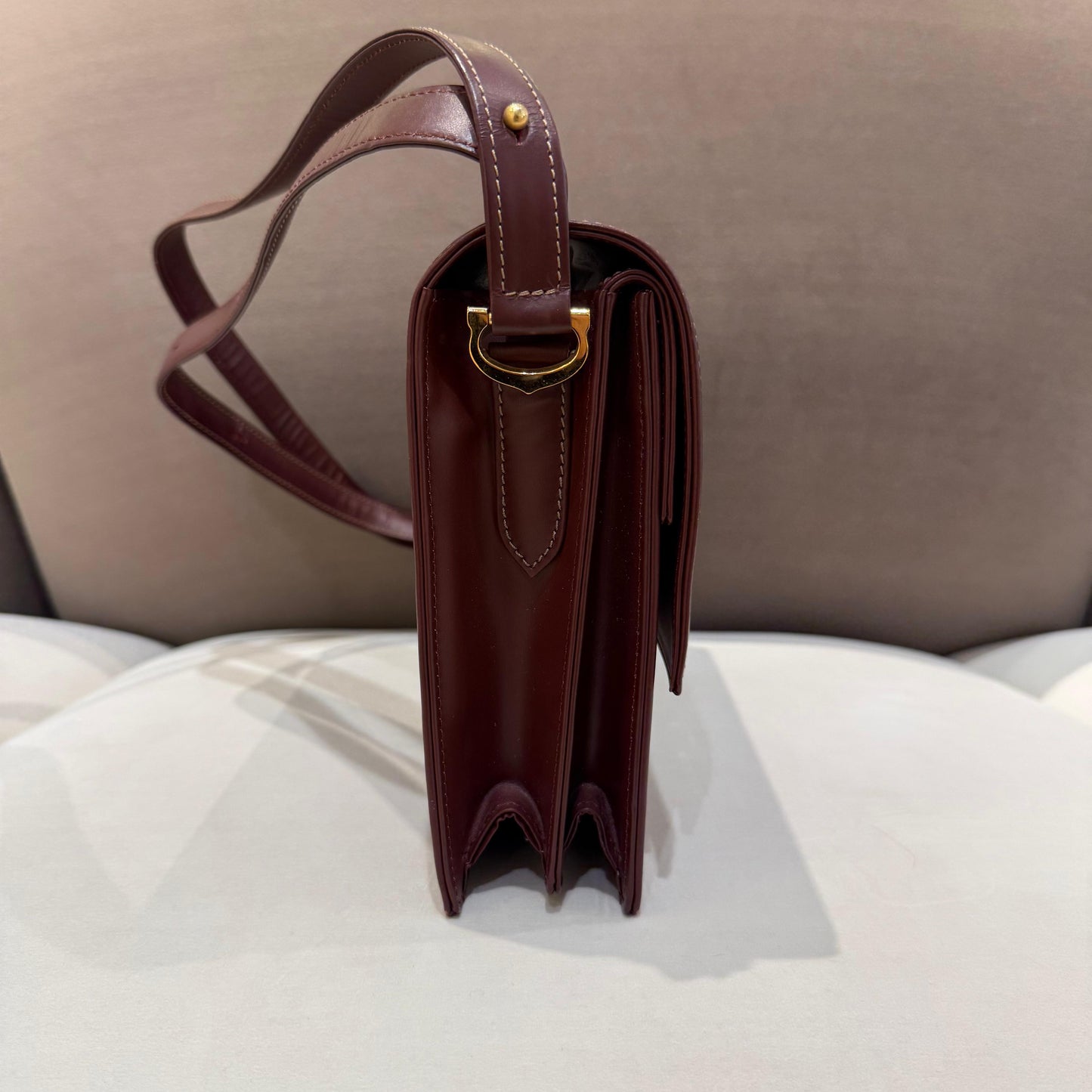 Cartier Vintage Burgundy Leather Box Shoulder Bag