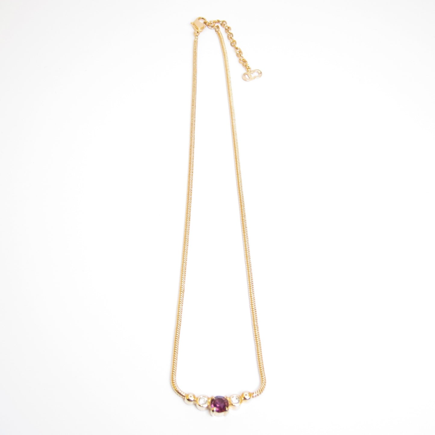 Christian Dior Vintage Plum Stone and Rhinestone Golden Necklace