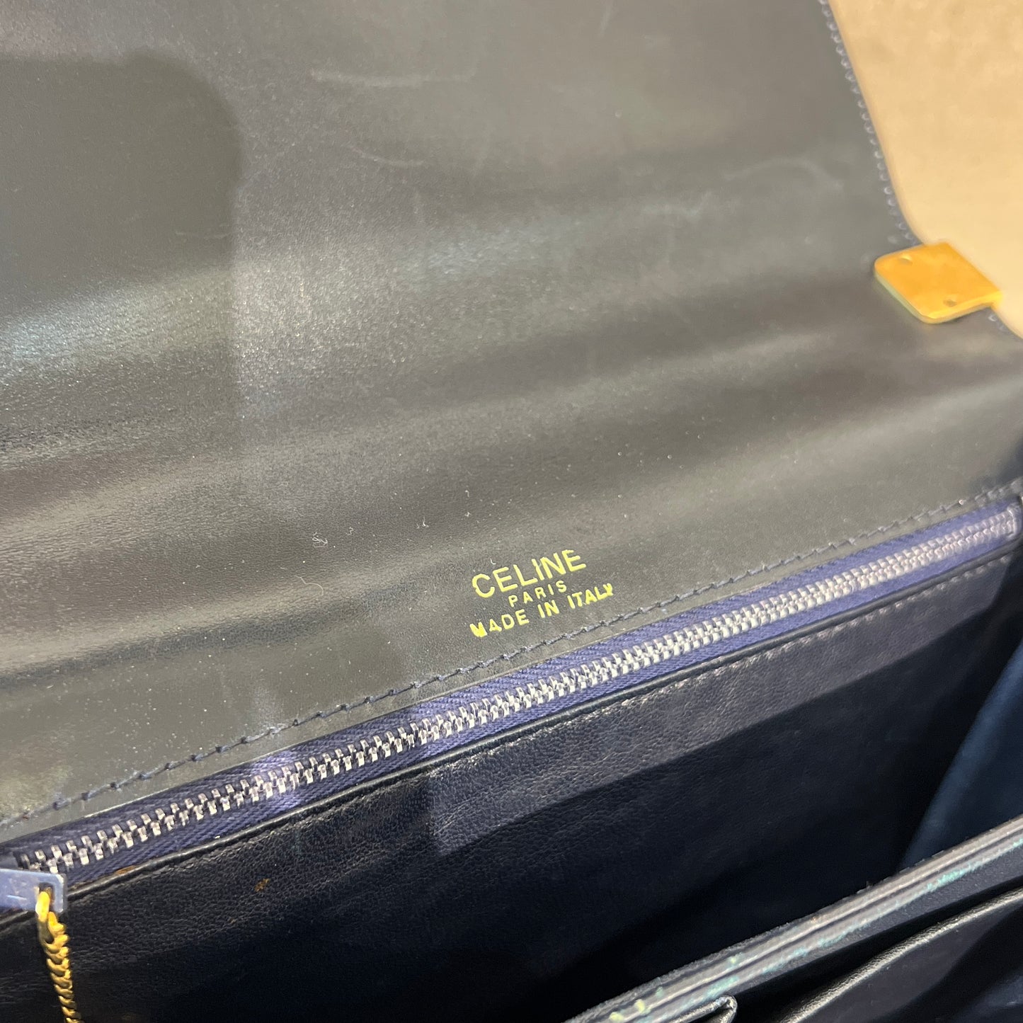 Celine Vintage Golden Carriage Buckle Black Leather Shoulder Bag