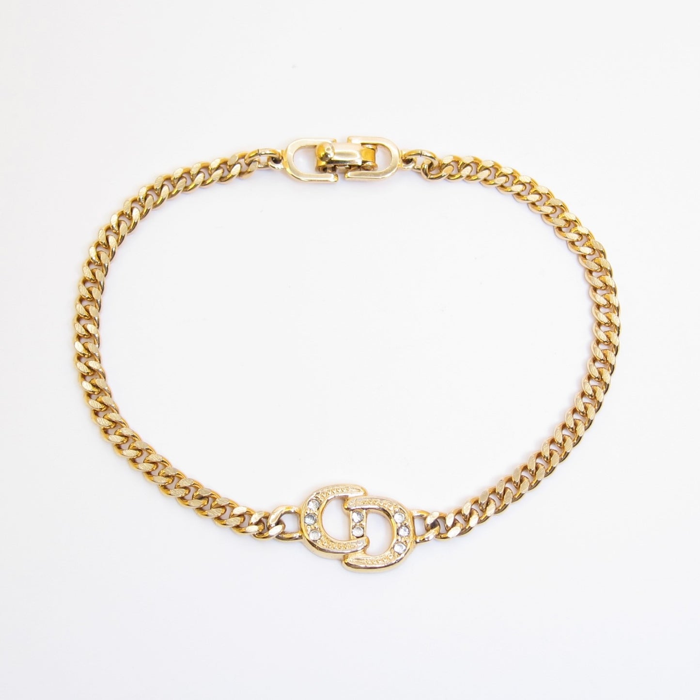 Christian Dior Vintage CD Logo with Rhinestone Golden Bracelet