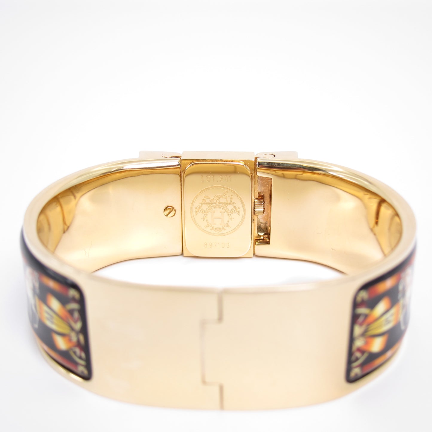 Hermes Vintage Loquet Golden Face Black Cloisonne Enamel Bangle Watch