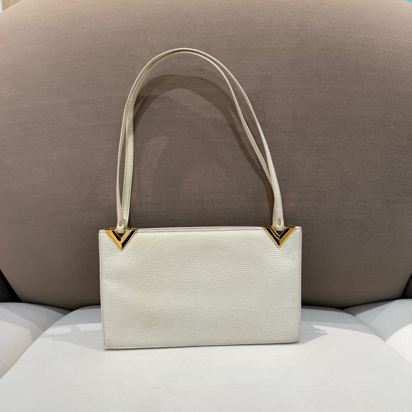 Valentino Garavani Vintage Ivory Textured Leather Shoulder Handbag