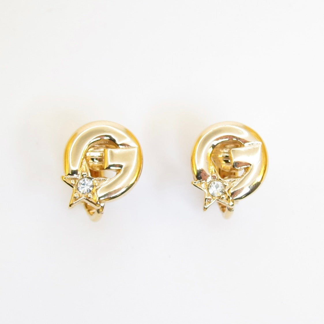 Givenchy Vintage G Logo with Star and Rhinestone Golden Clip-on Earrings