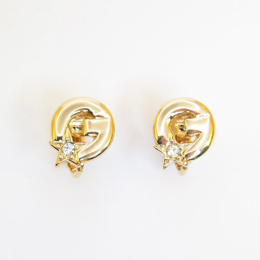 Givenchy Vintage G Logo with Star and Rhinestone Golden Clip-on Earrings