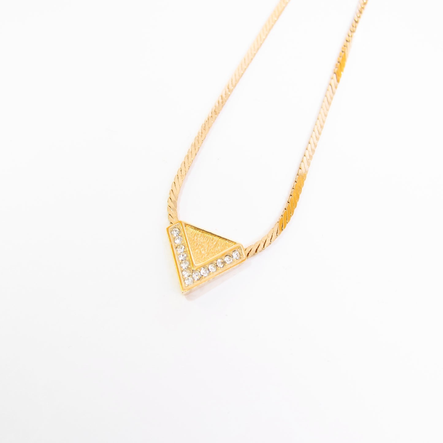 Christian Dior Vintage Triangle Shape with Rhinestone Golden Necklace