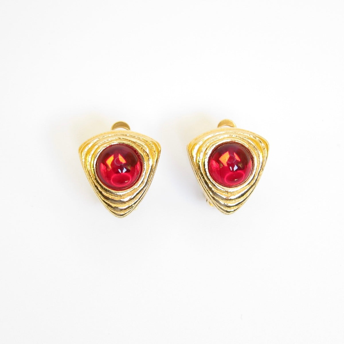 Givenchy 中古紅色圓面金色耳夾