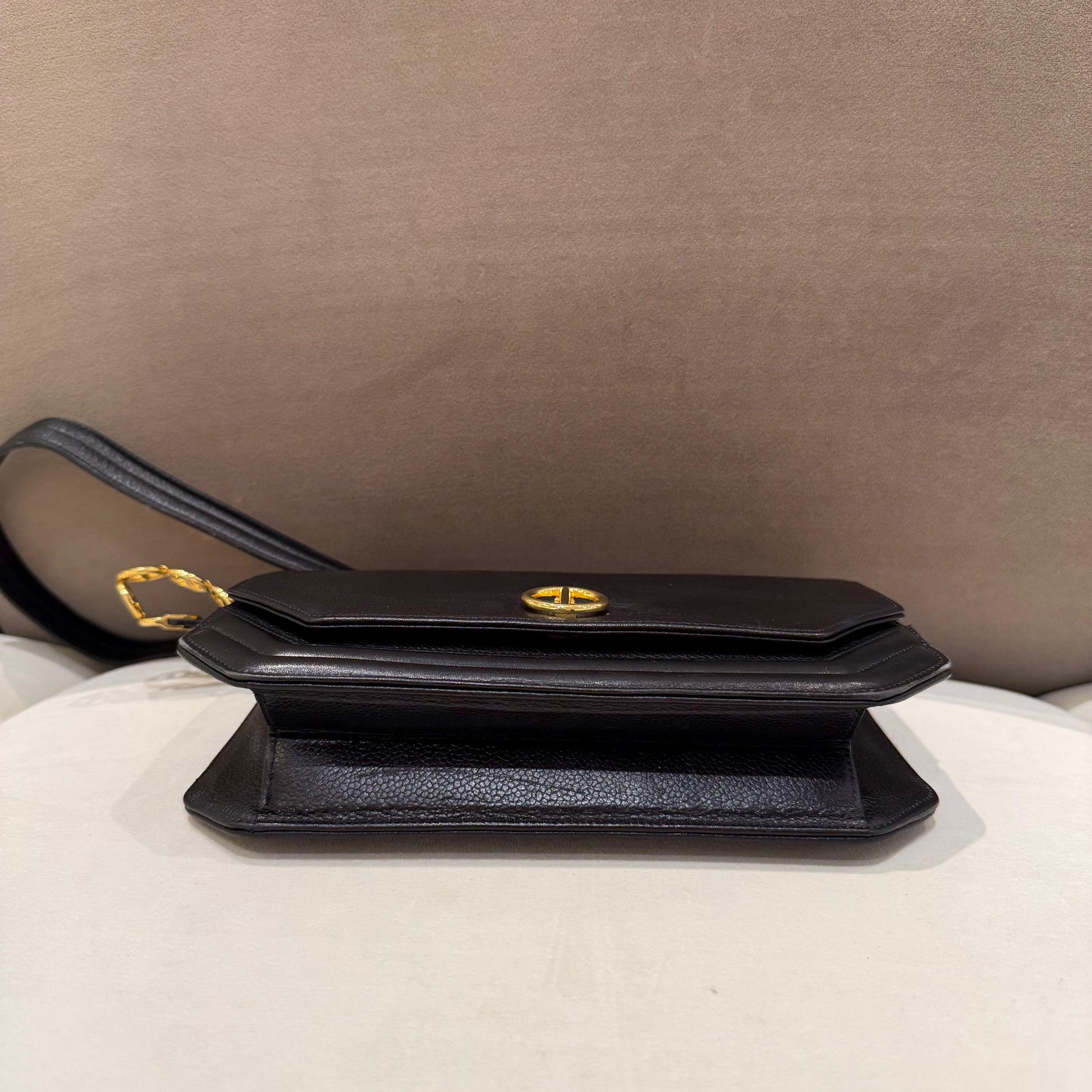 Christian Dior Vintage Black Grained Leather Logo Flap Shoulder Bag