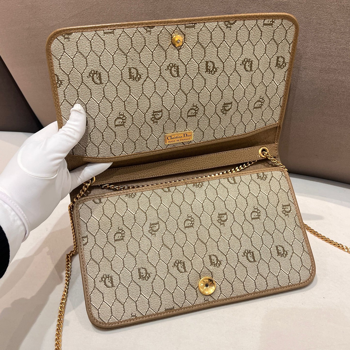 Christian Dior Vintage Beige Leather Chain Shoulder Bag