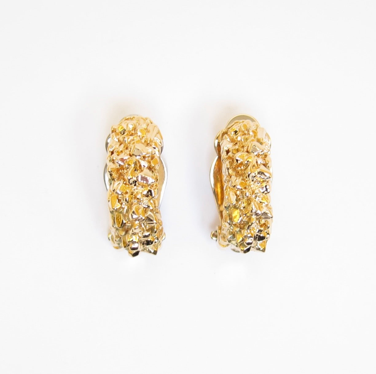Nina Ricci Vintage Textured Nugget Golden Hoop Clip-on Earrings