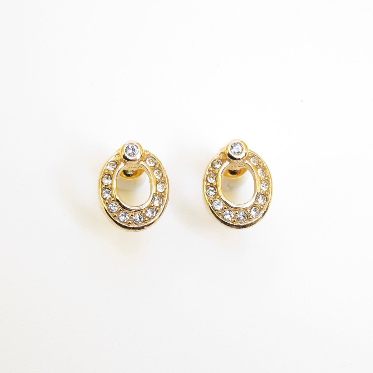 Christian Dior 金色橢圓水鑽垂墜耳環
