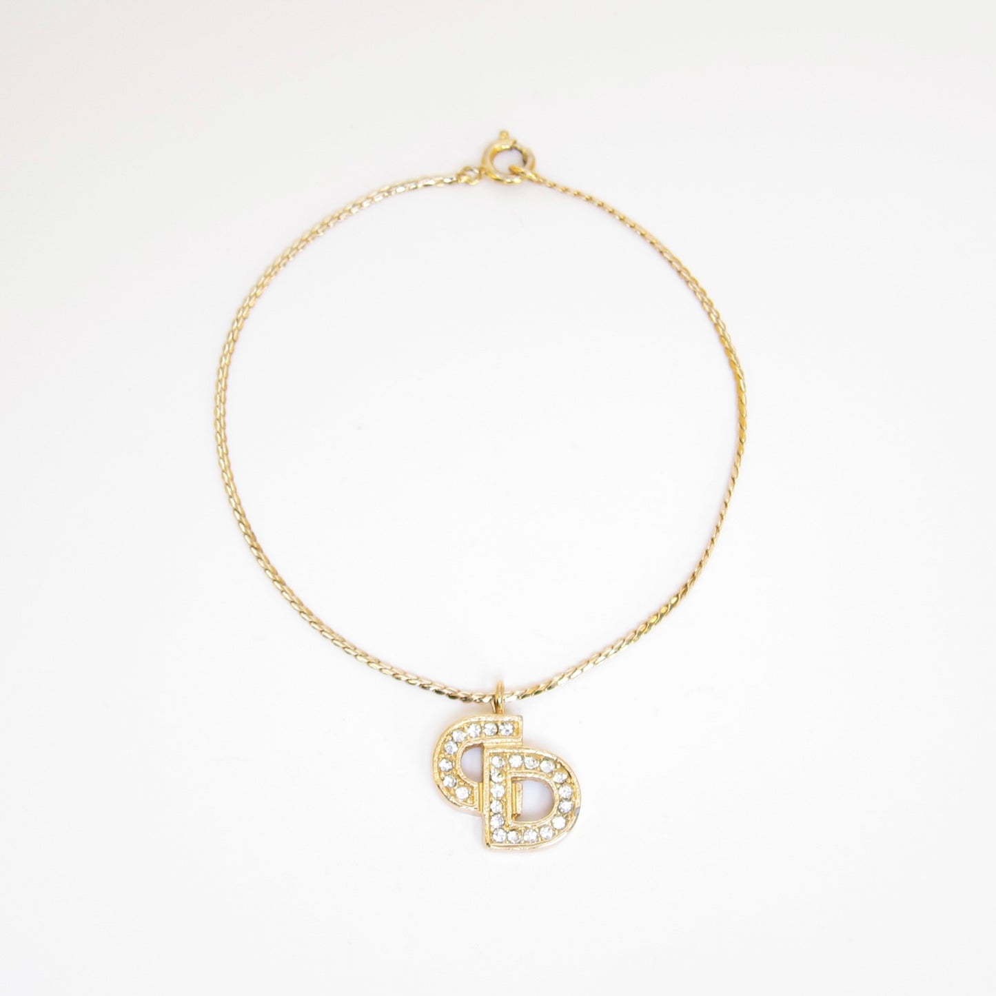 Christian Dior Vintage CD Logo with Rhinestone Golden Bracelet