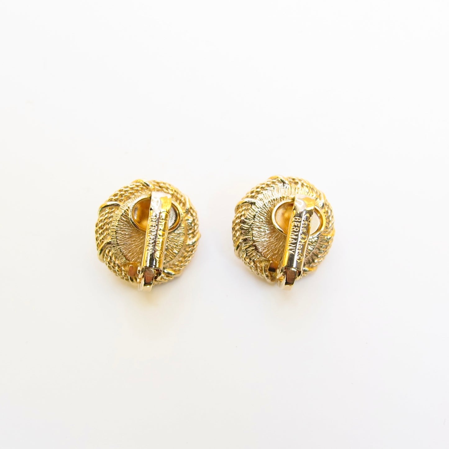 Christian Dior Vintage Round Shape Pearl Golden Clip-on Earrings