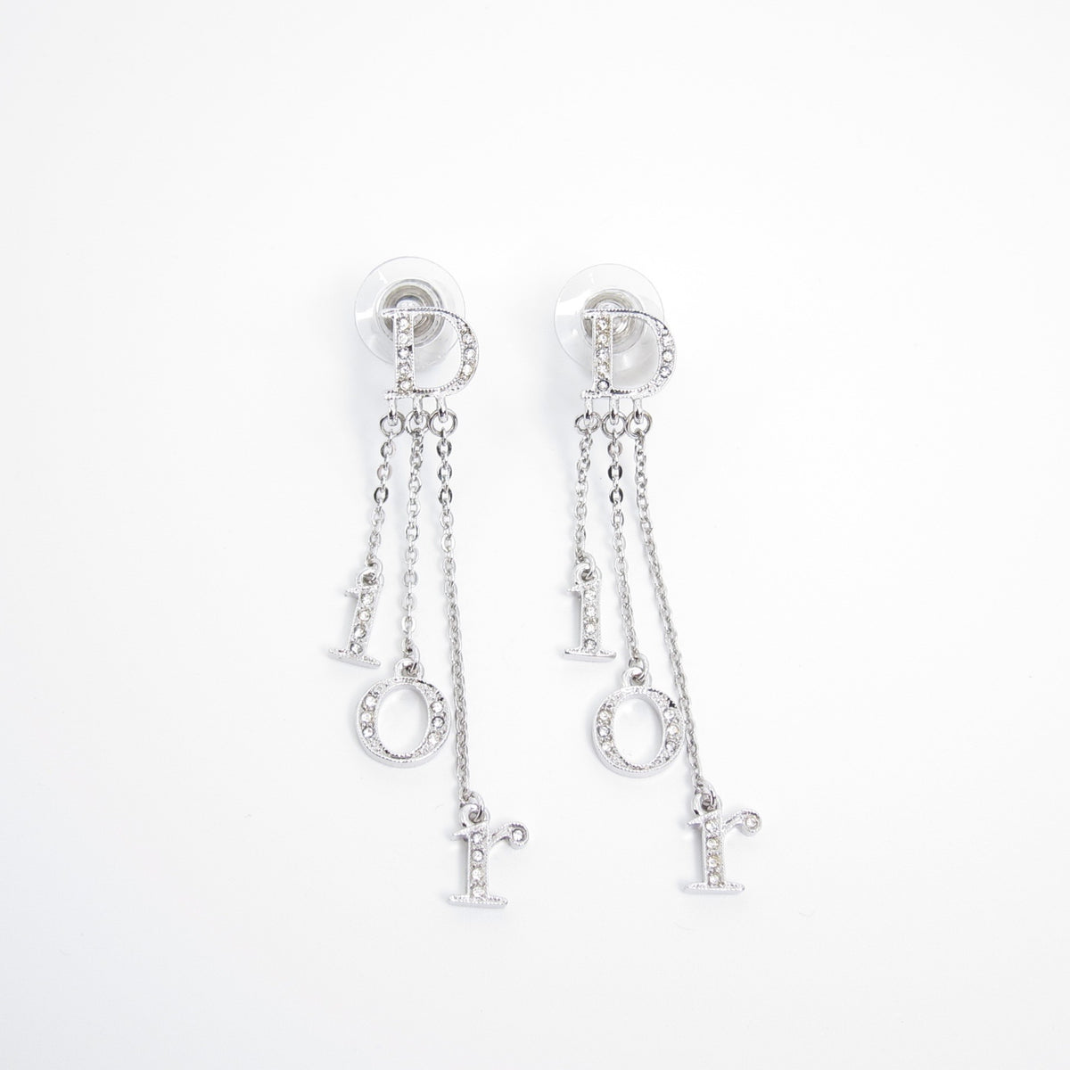 Christian Dior Vintage CD Logo Silver-Tone Chain-Drop Earrings
