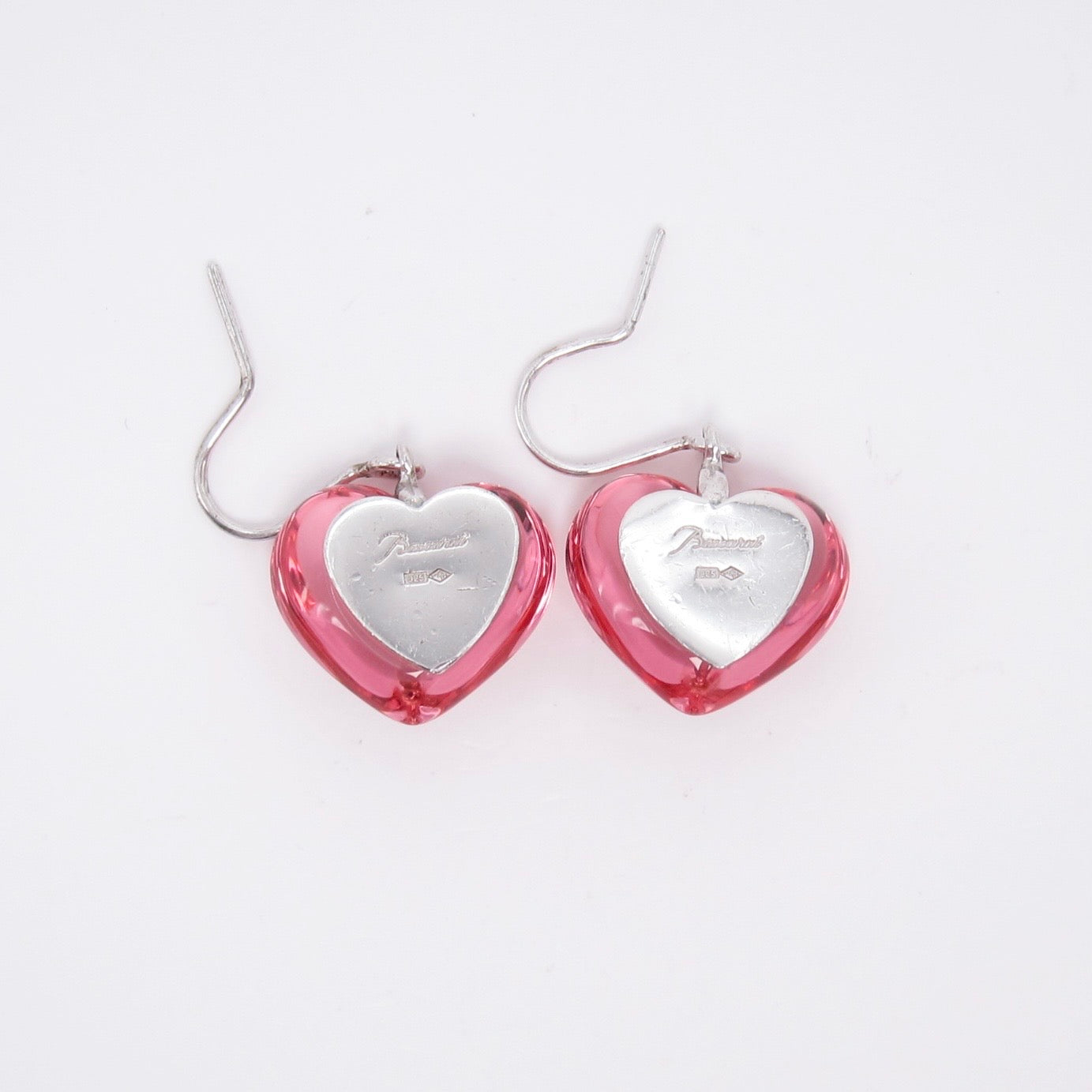 Baccarat Vintage Pink Crystal Heart 925 Silver Earrings