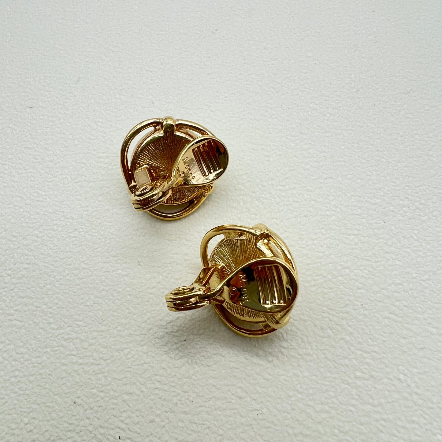 Monet Vintage Pearl and Rhinestone Golden Clip-on Earrings
