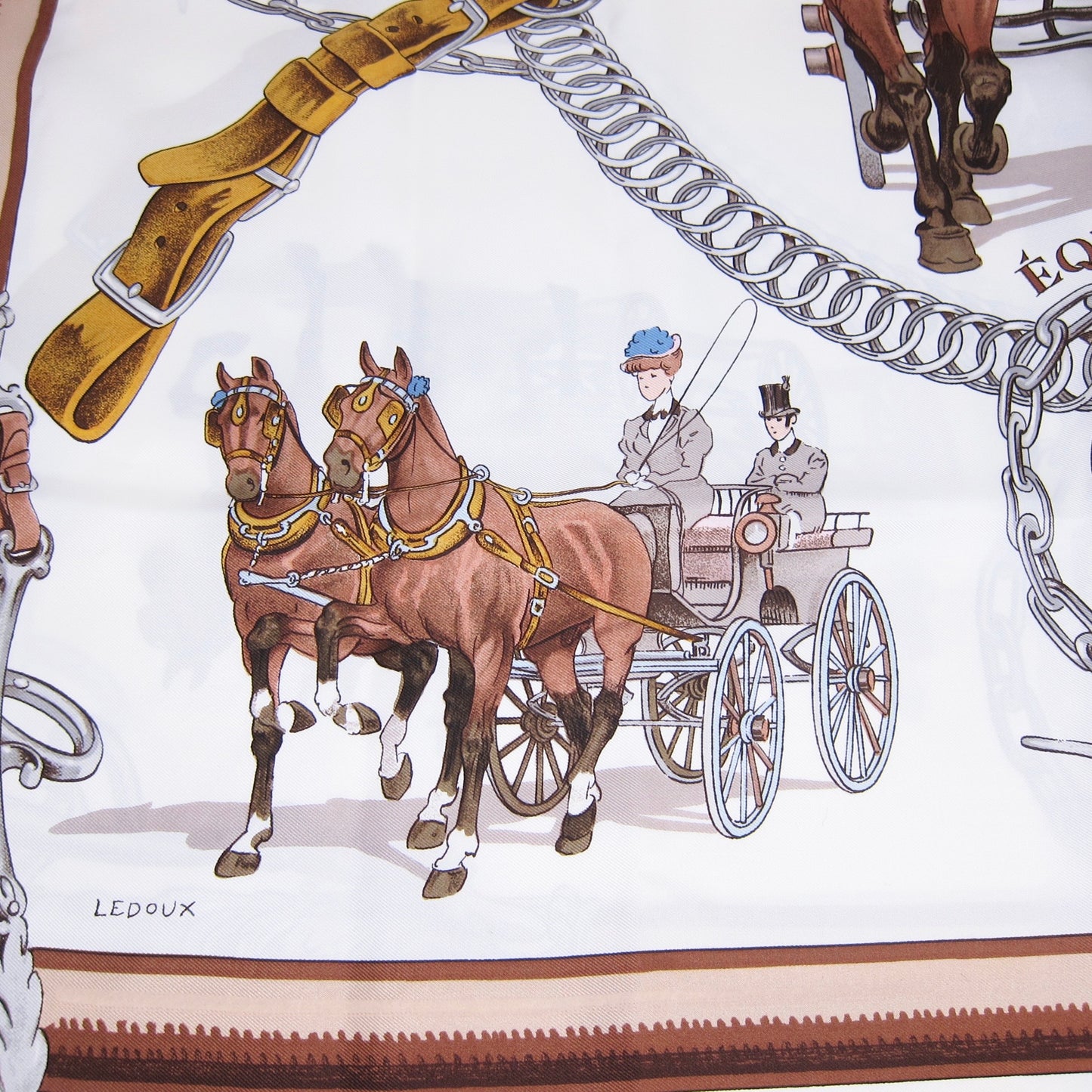Hermes Vintage Equipages Pink Silk Scarf