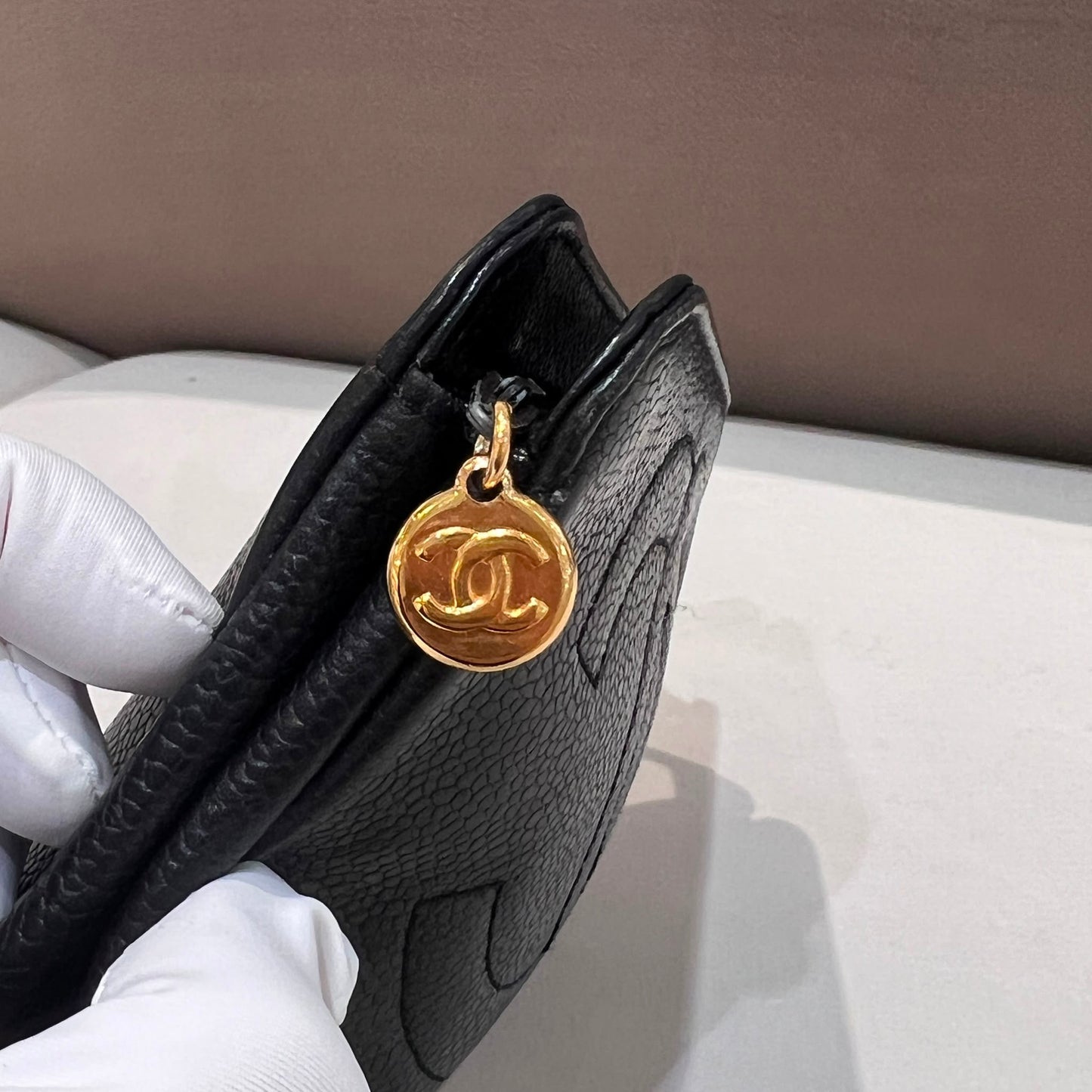 Chanel Vintage Black Caviar Leather Cc Zip Pouch