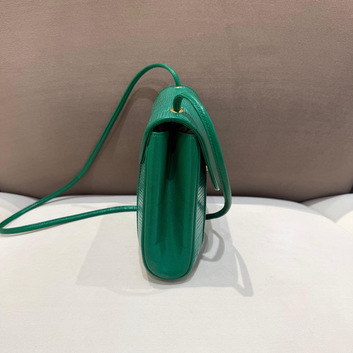 Yves Saint Laurent Vintage Green Lizard Embossed Leather Shoulder Bag