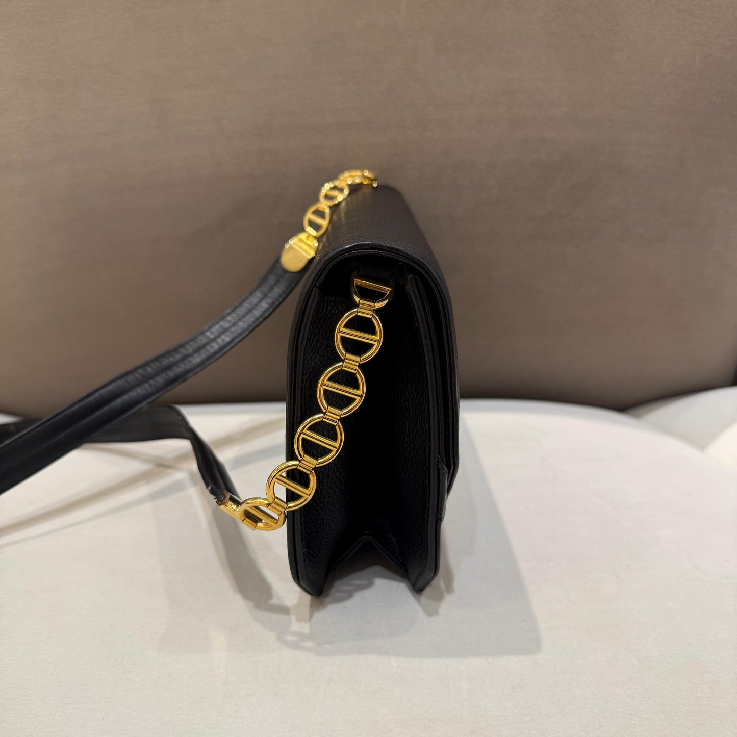 Christian Dior Vintage Black Grained Leather Logo Flap Shoulder Bag