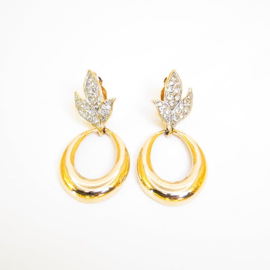 Givenchy Vintage Rhinestone Golden Clip-on Earrings