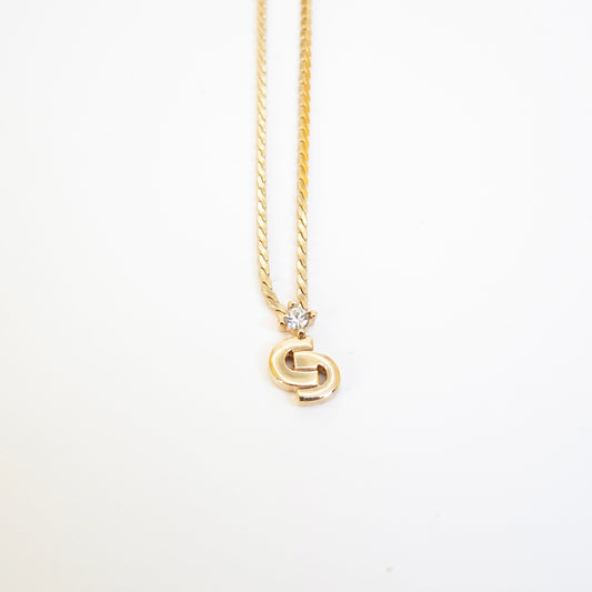 Christian Dior Vintage CD Logo and Rhinestone Golden Necklace