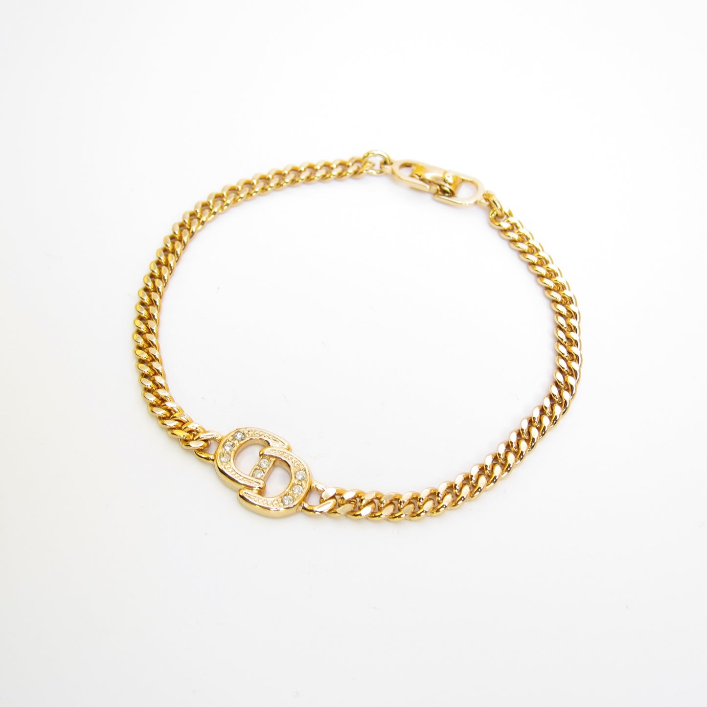 Christian Dior Vintage CD Logo with Rhinestone Golden Bracelet