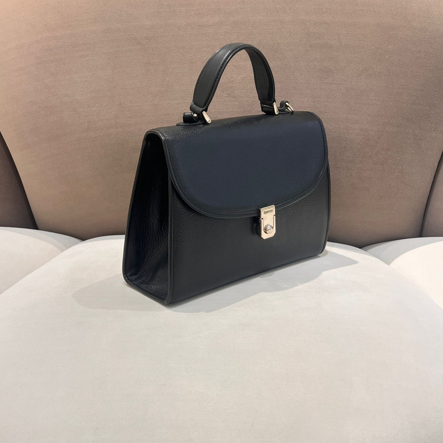 Burberry Vintage Black Grained Leather 2-Way Top Handle Handbag