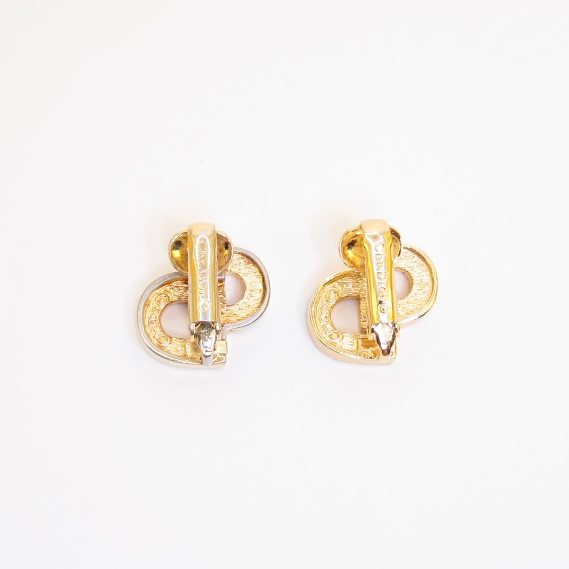 Christian Dior Vintage CD Logo with Rhinestone Golden Clip-on Earrings