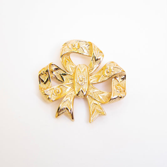 Burberry Vintage Ribbon with Flower Golden Brooch