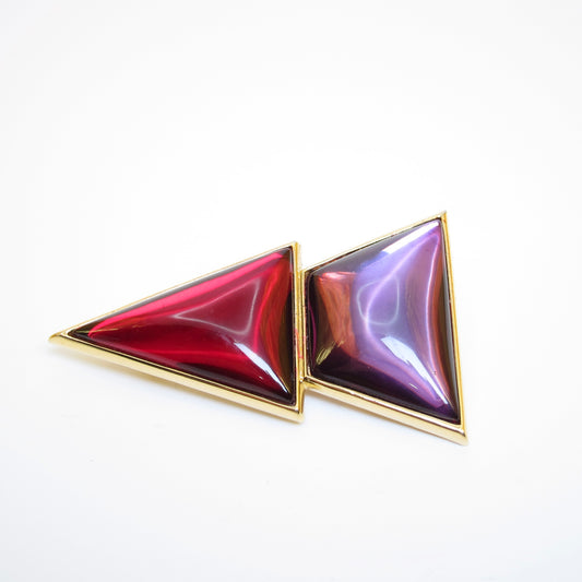 Yves Saint Laurent Vintage Purple and Red Triangle Golden Brooch