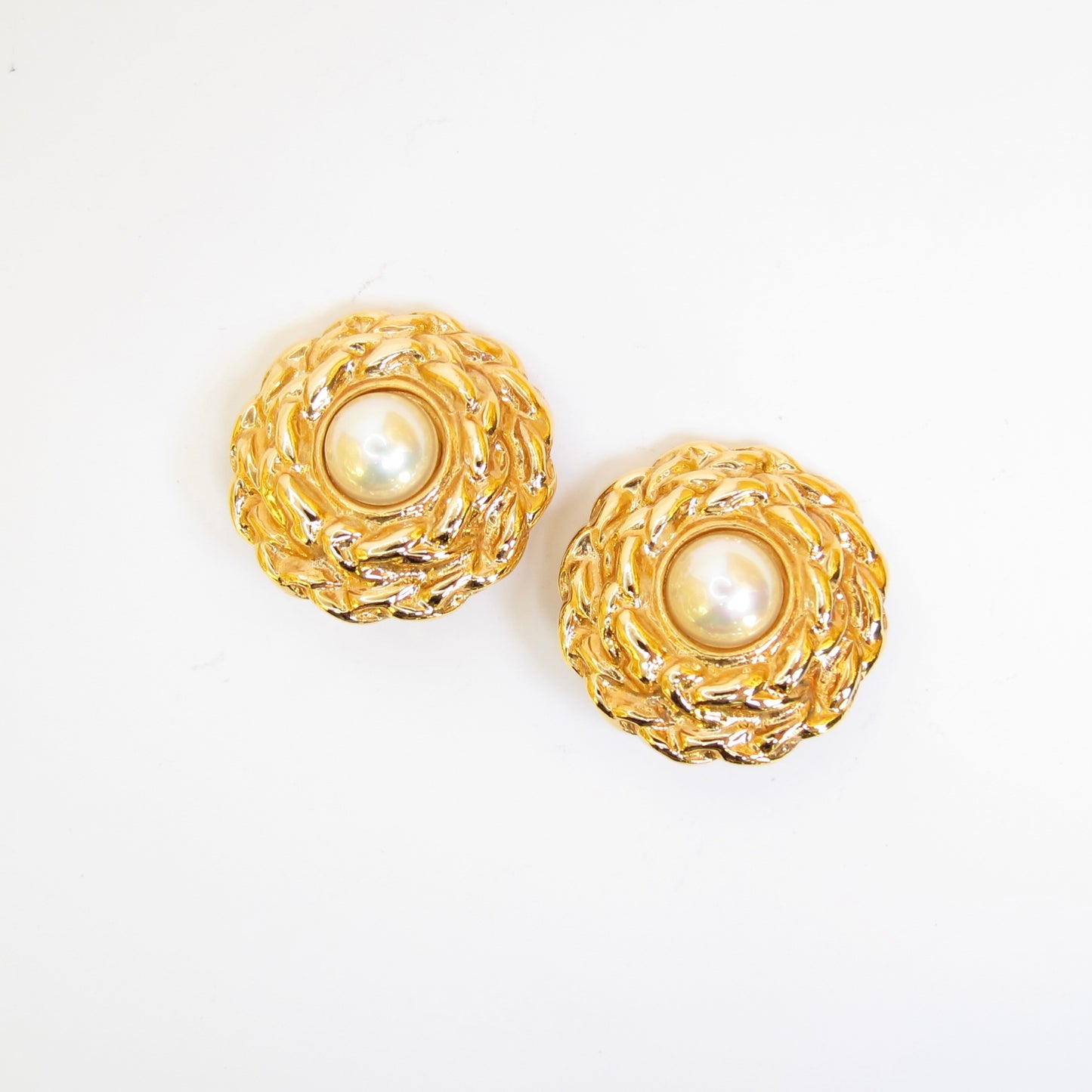 Yves Saint Laurent Vintage Flower Motif with Pearl Golden Clip-on Earrings