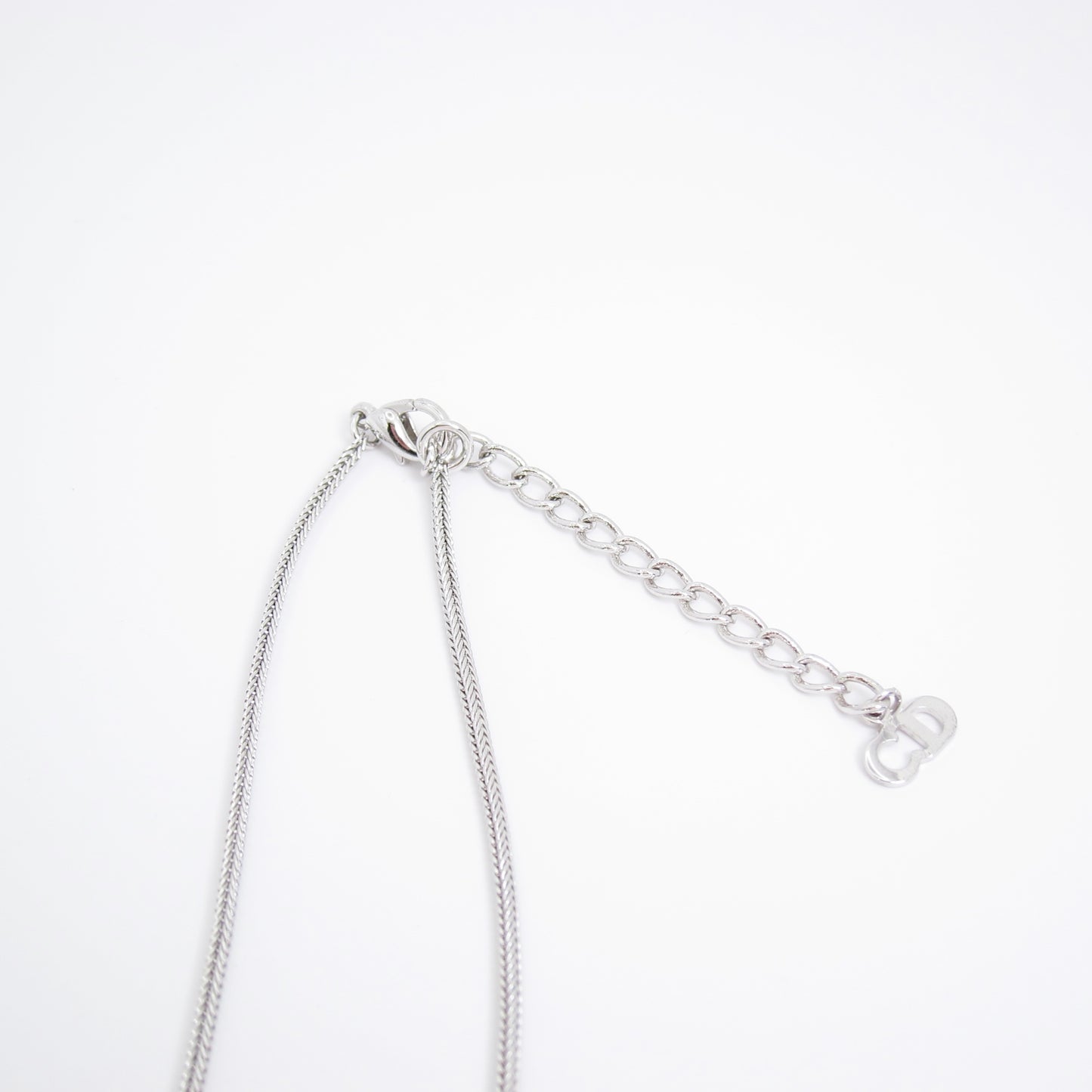 Christian Dior Vintage CD Logo Dandling Pendant Silver Necklace