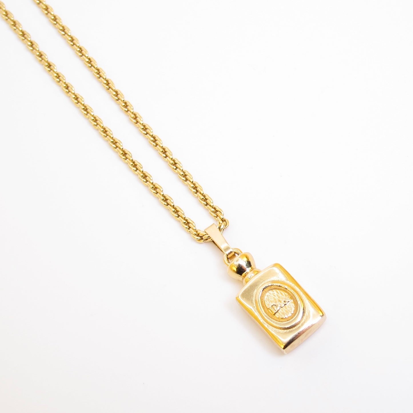 Christian Dior Vintage Perfume Bottle Pendant Golden Necklace