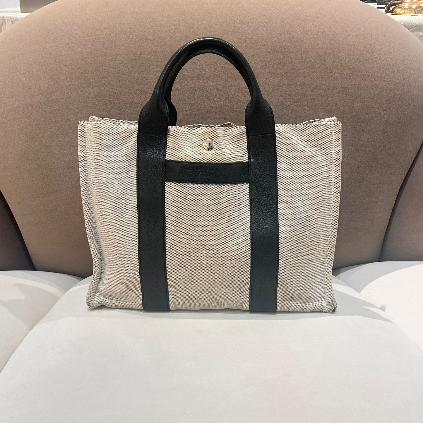 Hermès Sac Arne Mm Canvas Leather Strap Tote Bag