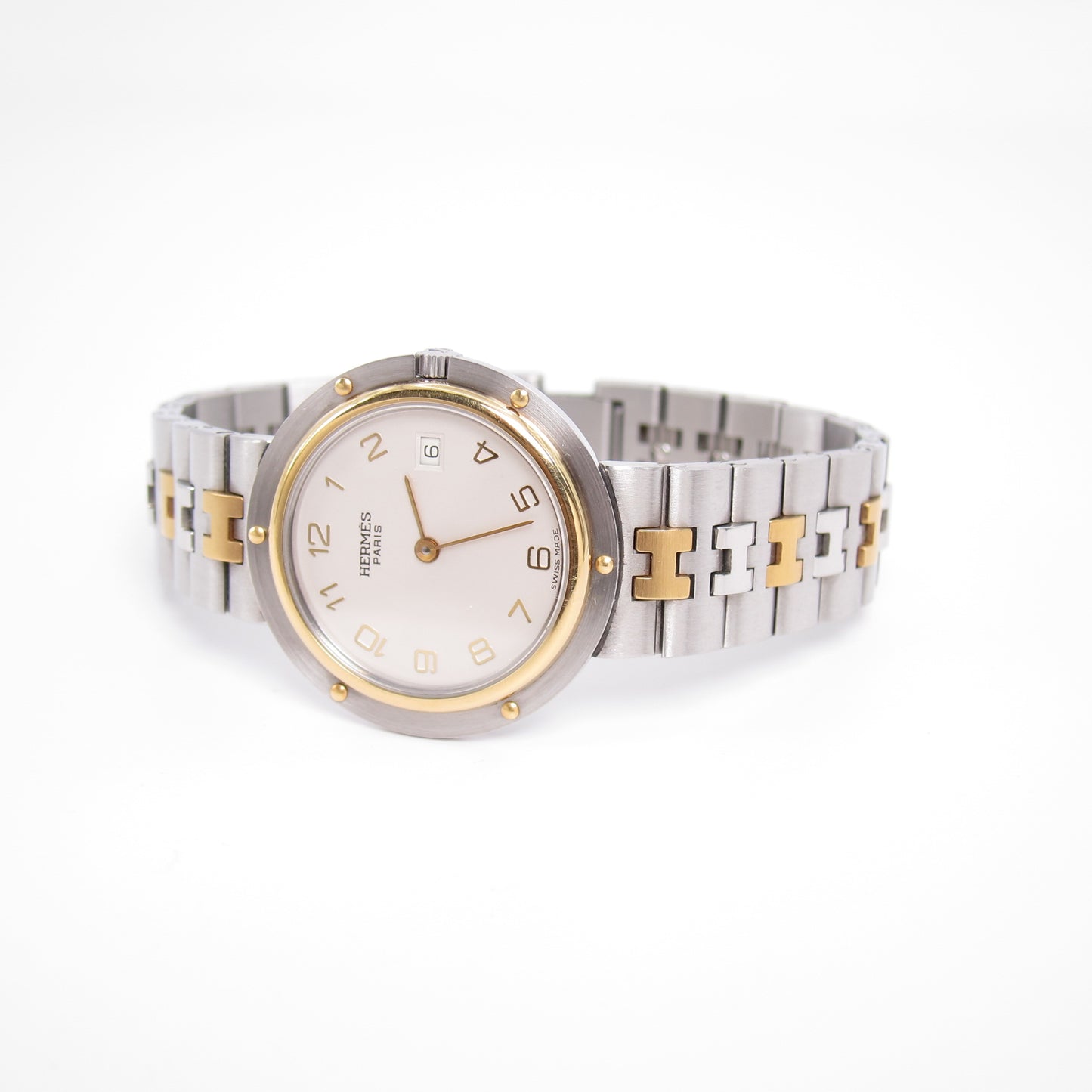 Hermes Vintage Olympia White Face with Date and H Bracelet Two Tone Watch