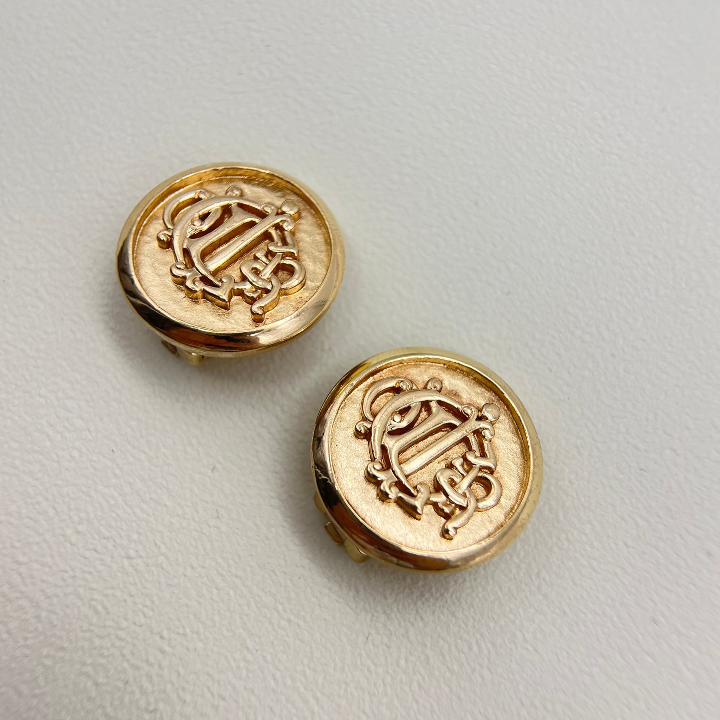 Christian Dior Vintage Dior Logo on Round Shape Golden Clip-on Earrings