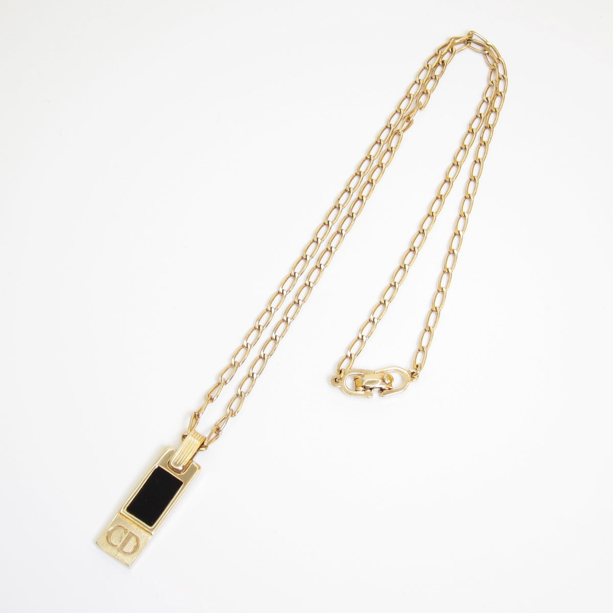 Christian Dior Vintage Black Enamel CD Bar Necklace