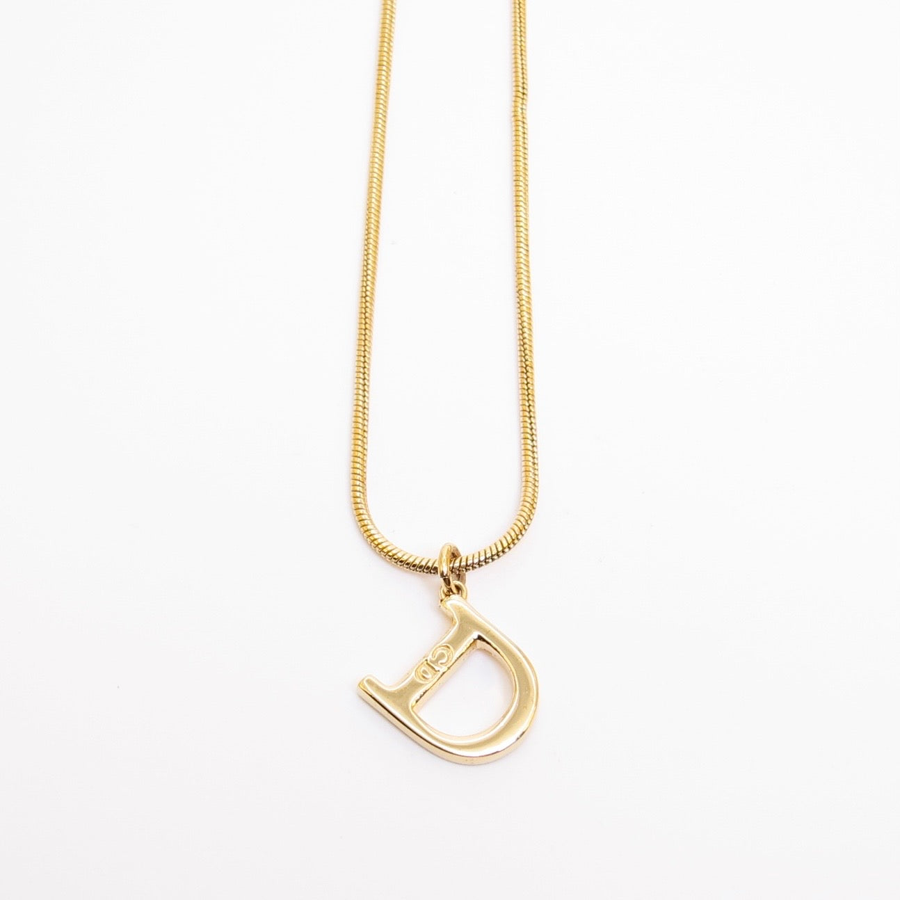 Christian Dior Vintage D Logo Pendant Golden Necklace