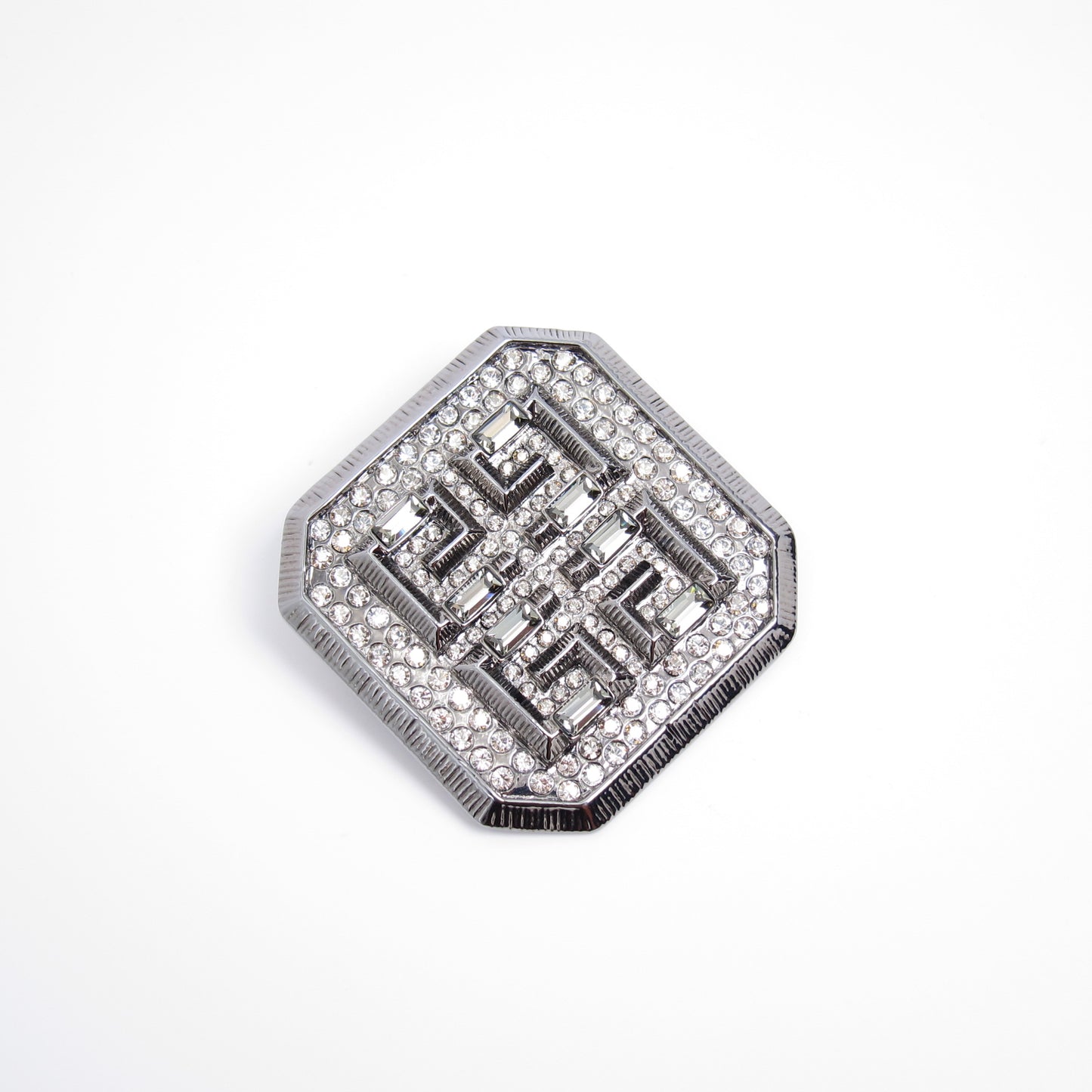 Givenchy Vintage 4G Logo with Rhinestone Space Grey Brooch