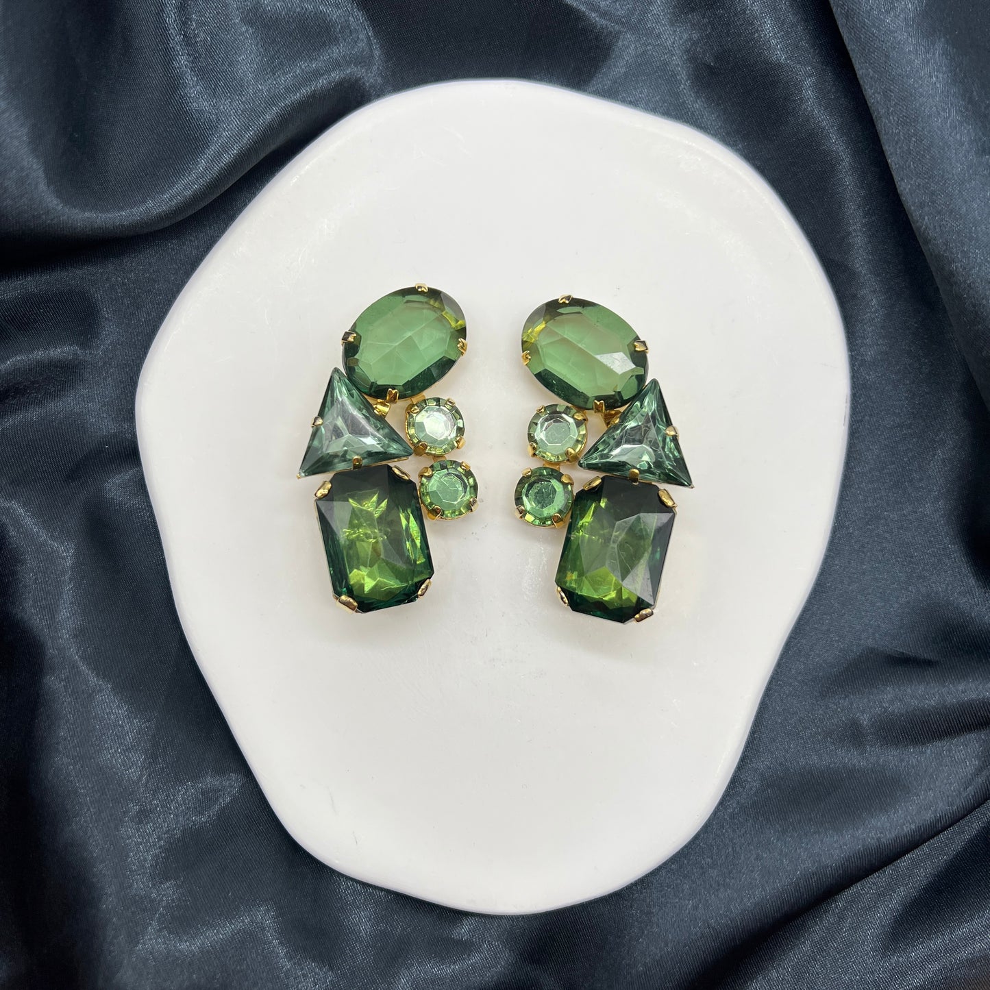 Valentino Vintage Green Stone Clip-On Earrings