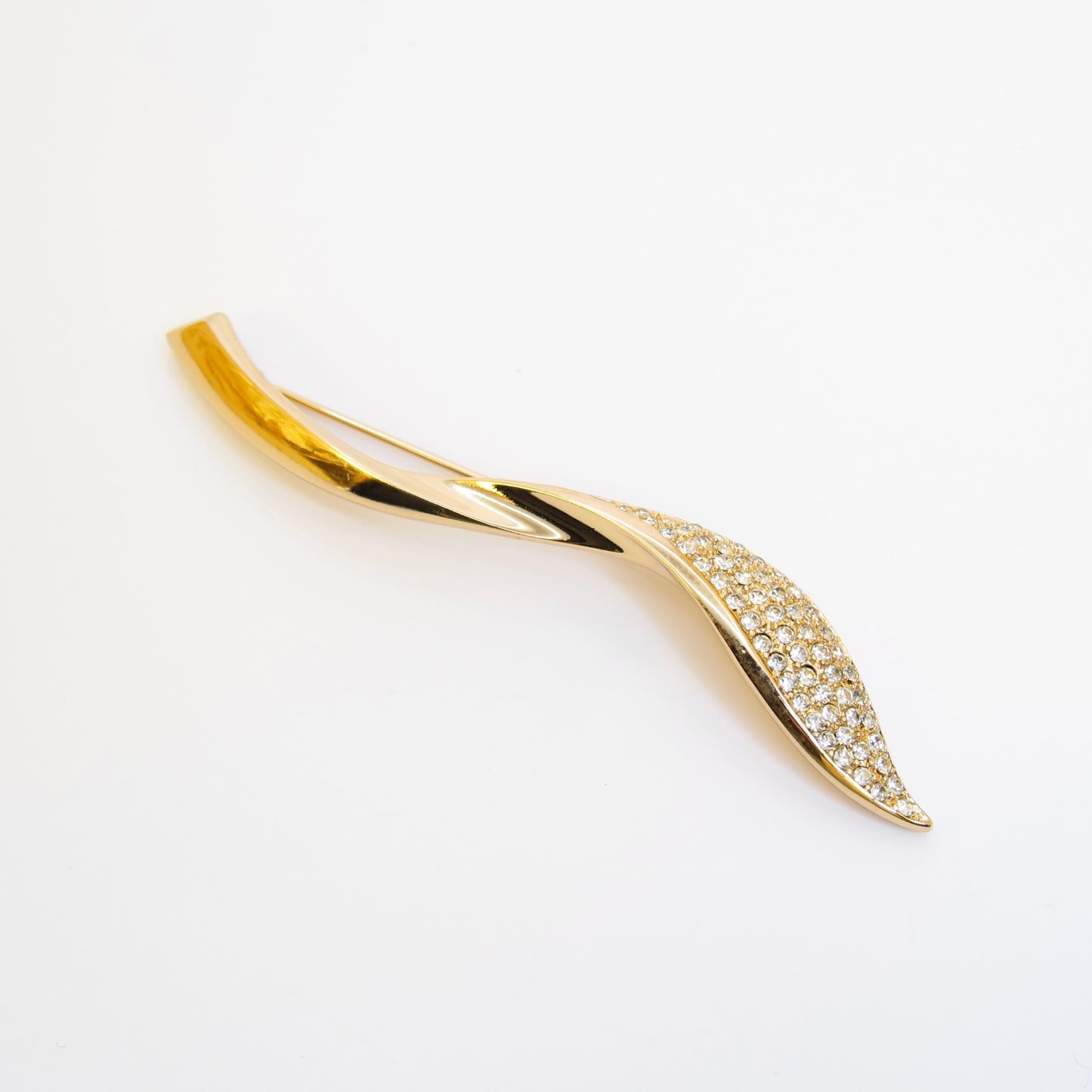 Christian Dior Vintage Leaf Motif with Rhinestone Golden Brooch