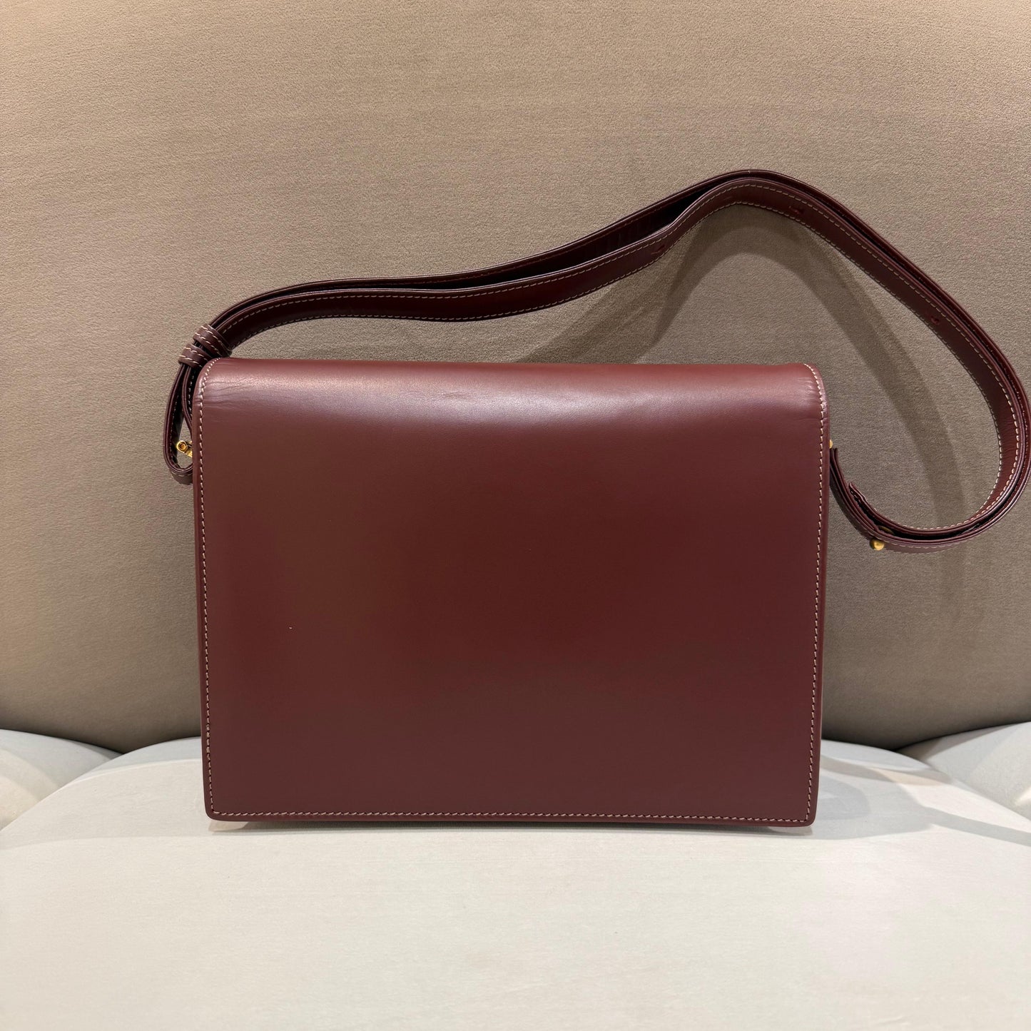 Cartier Vintage Burgundy Leather Box Shoulder Bag