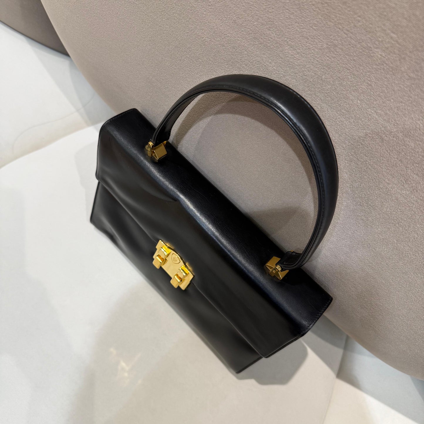 Gucci Vintage Black Leather Top Handle Formal Handbag