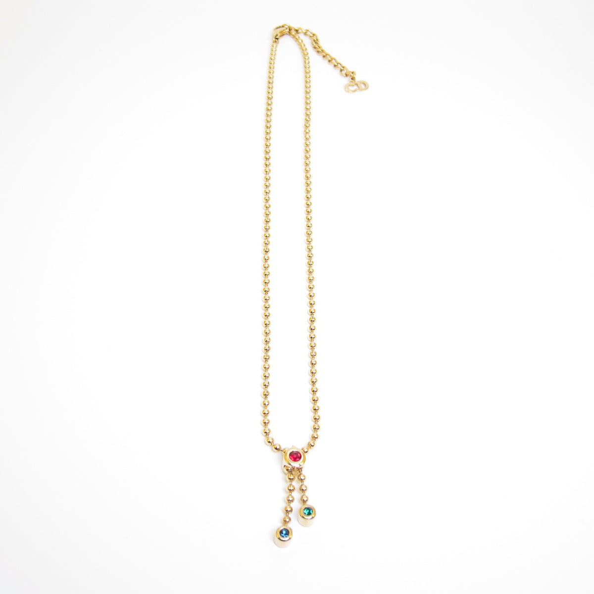 Christian Dior 中古彩色飾石垂墜金色頸鏈，42 厘米