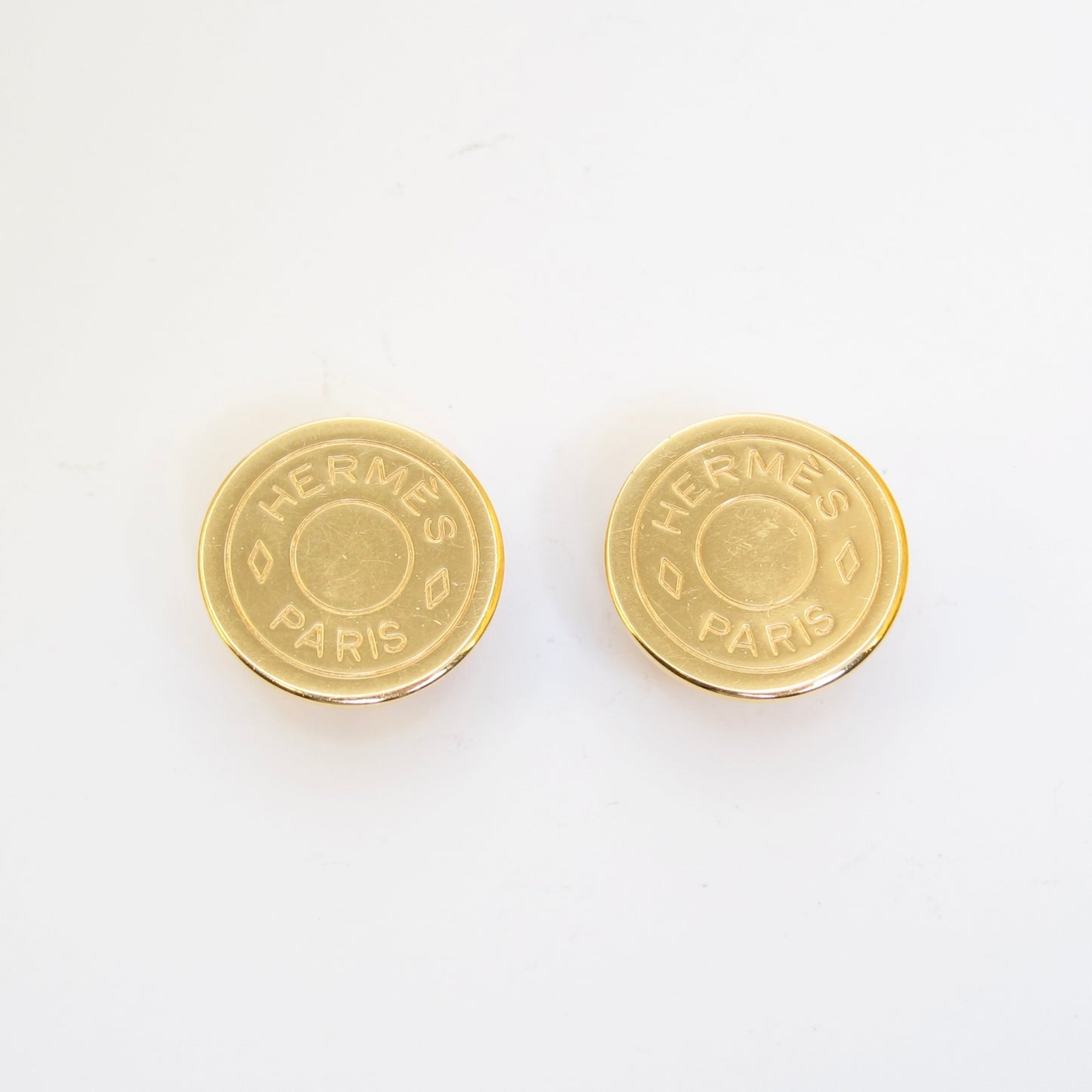 Hermes Vintage Hermes Logo on Round Shape Golden Clip-on Earrings