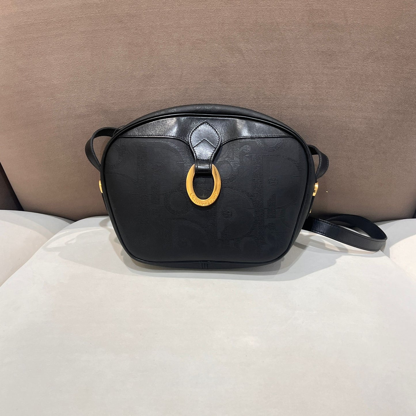Christian Dior Vintage Black Trotter Embossed Leather Shoulder Bag