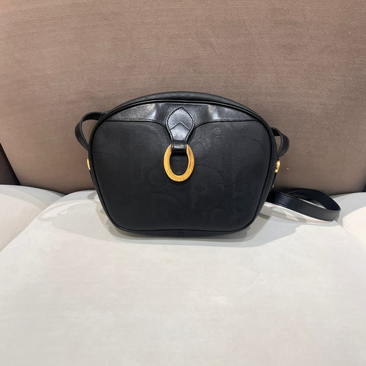Christian Dior Vintage Black Trotter Embossed Leather Shoulder Bag