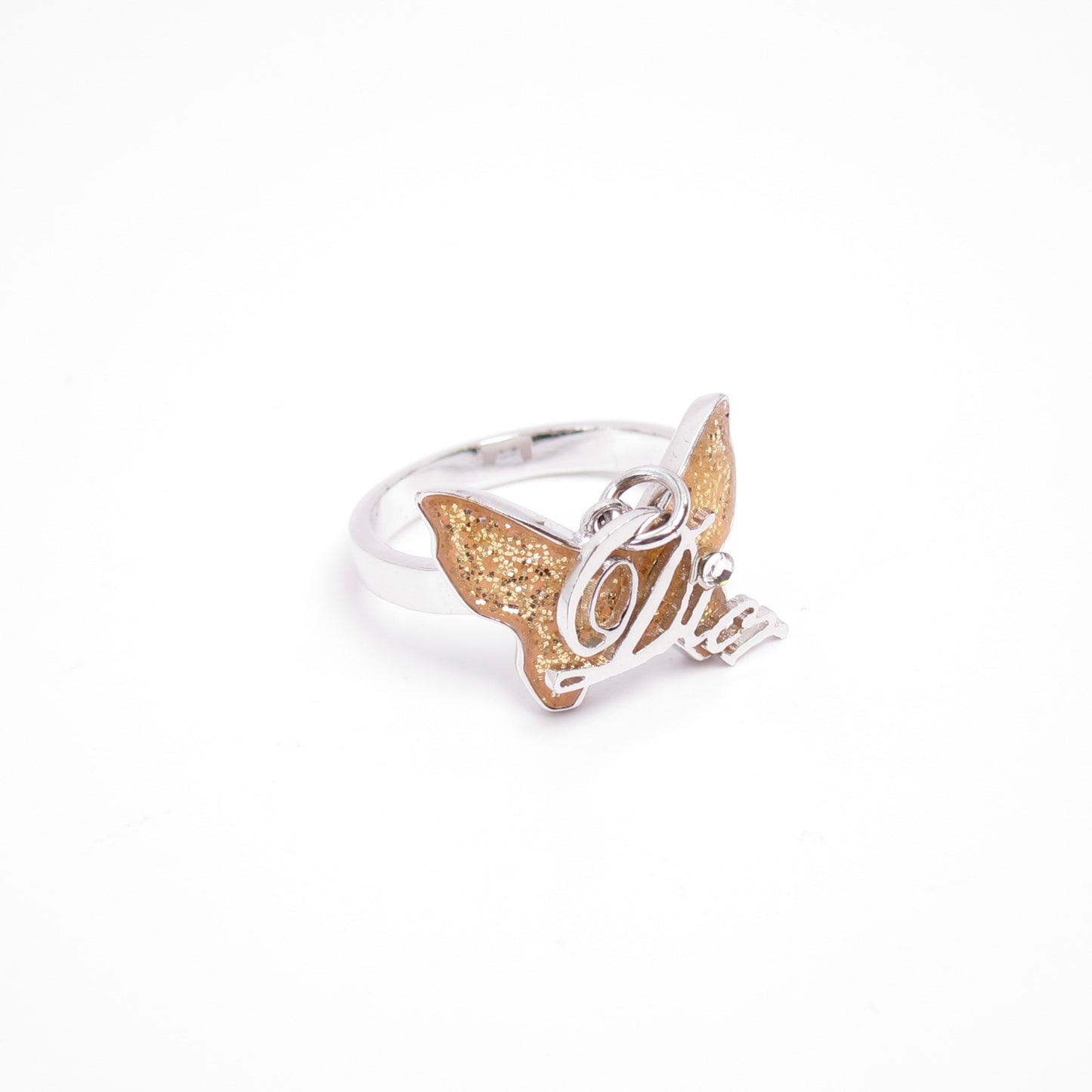 Christian Dior Vintage Dior Logo and Butterfly Silver Ring