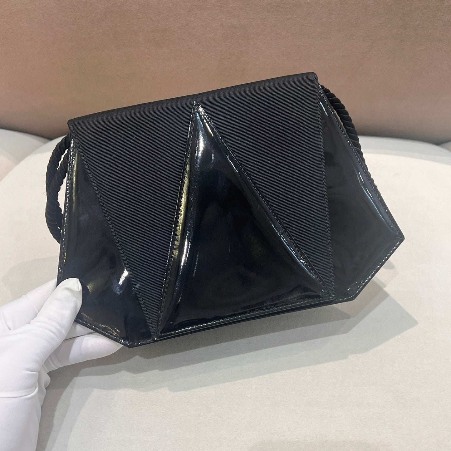 Vintage Geometric Leather Black Triangular Flap Shoulder Bag